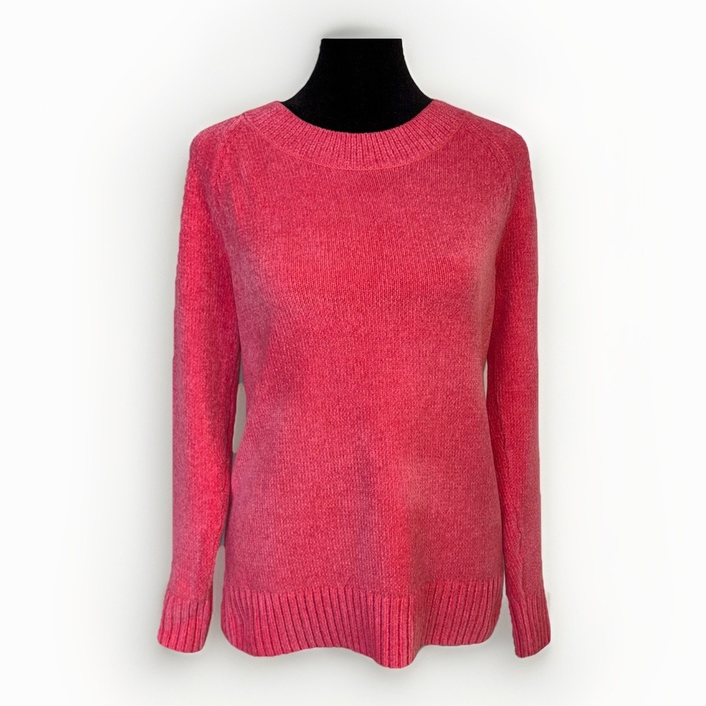 Talbots Chenille Crew Neck Sweater Size Small Bright Pink Casual Long Sleeve